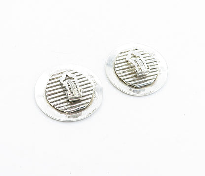 MEXICO 925 Silver  Vintage Round Fluted Detail Non Pierce Earrings  EG2624