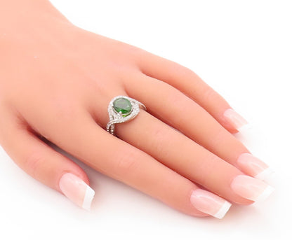 925 Sterling Silver Vintage Ring Designer Oval Green White CZ   Sz 7  RG29641