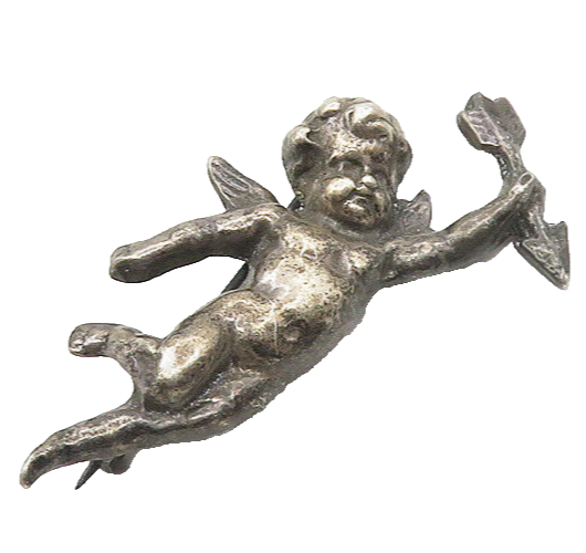 925 Sterling Silver  Vintage Antique Oxidized Baby Cupid Brooch Pin  BP7083
