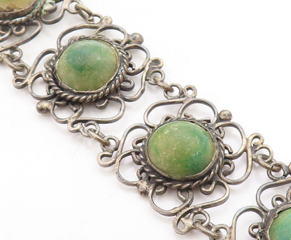 MEXICO 925 Silver  Vintage Antique Jasper Floral Twist Chain Bracelet  BT1530