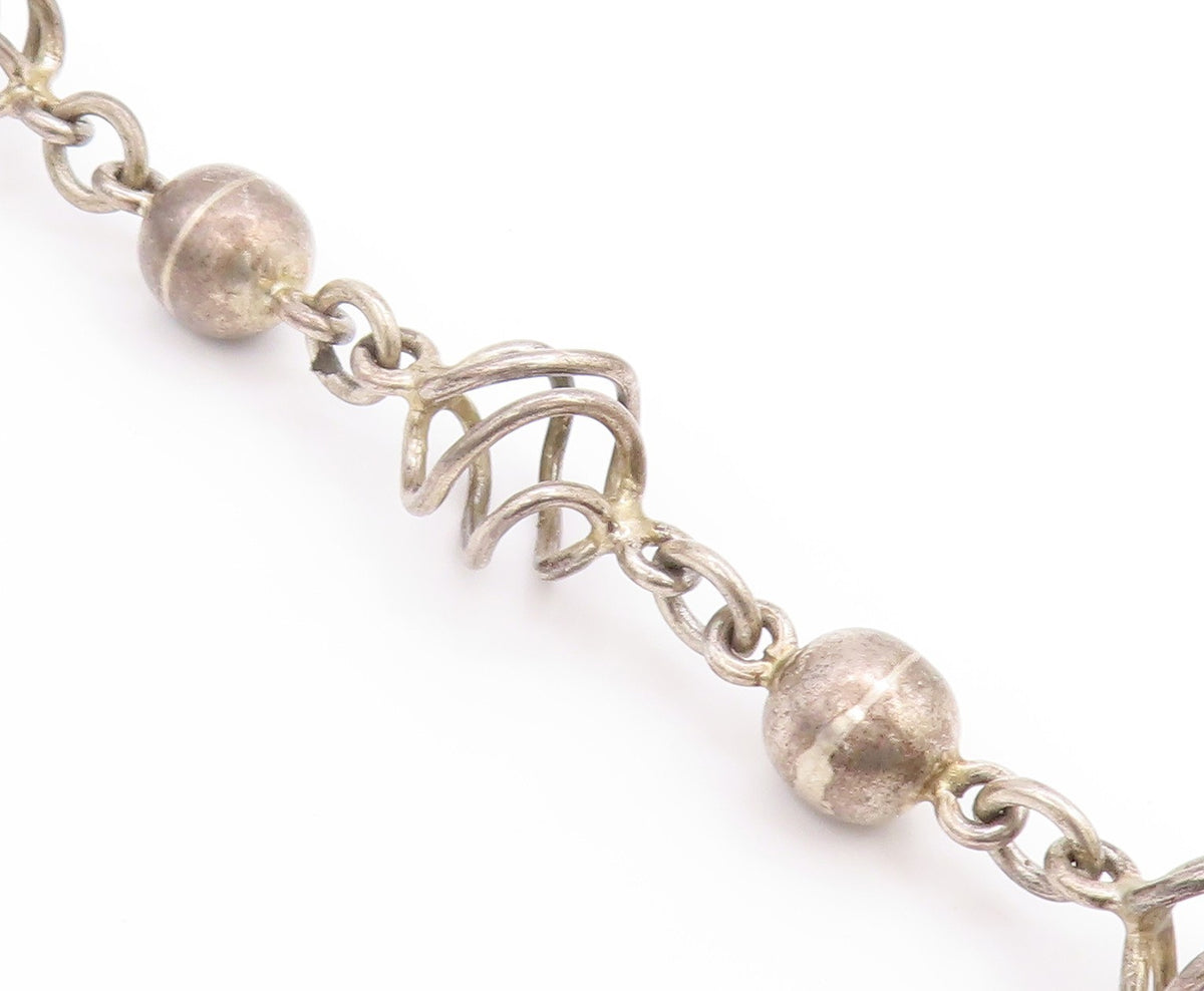 925 Sterling Silver Vintage Necklace MEXICO Spherical Spiral Cage Chain  NE4650