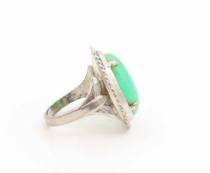 925 Sterling Silver Vintage Ring Cabochon Gemstone Beaded Edge  Sz 6.5  RG35863