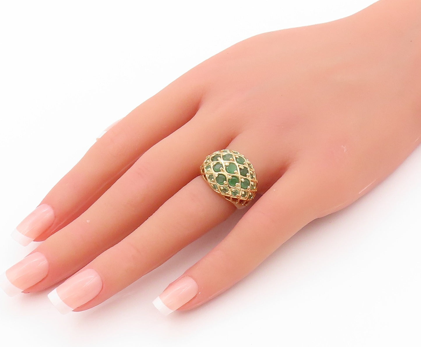 925 Sterling Silver Vintage Ring Gold Plated Net Effect Emerald  Sz 5  RG32320