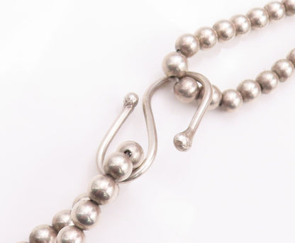 925 Sterling Silver Vintage Necklace Designer Beaded Chain Large Doughnut NE4279