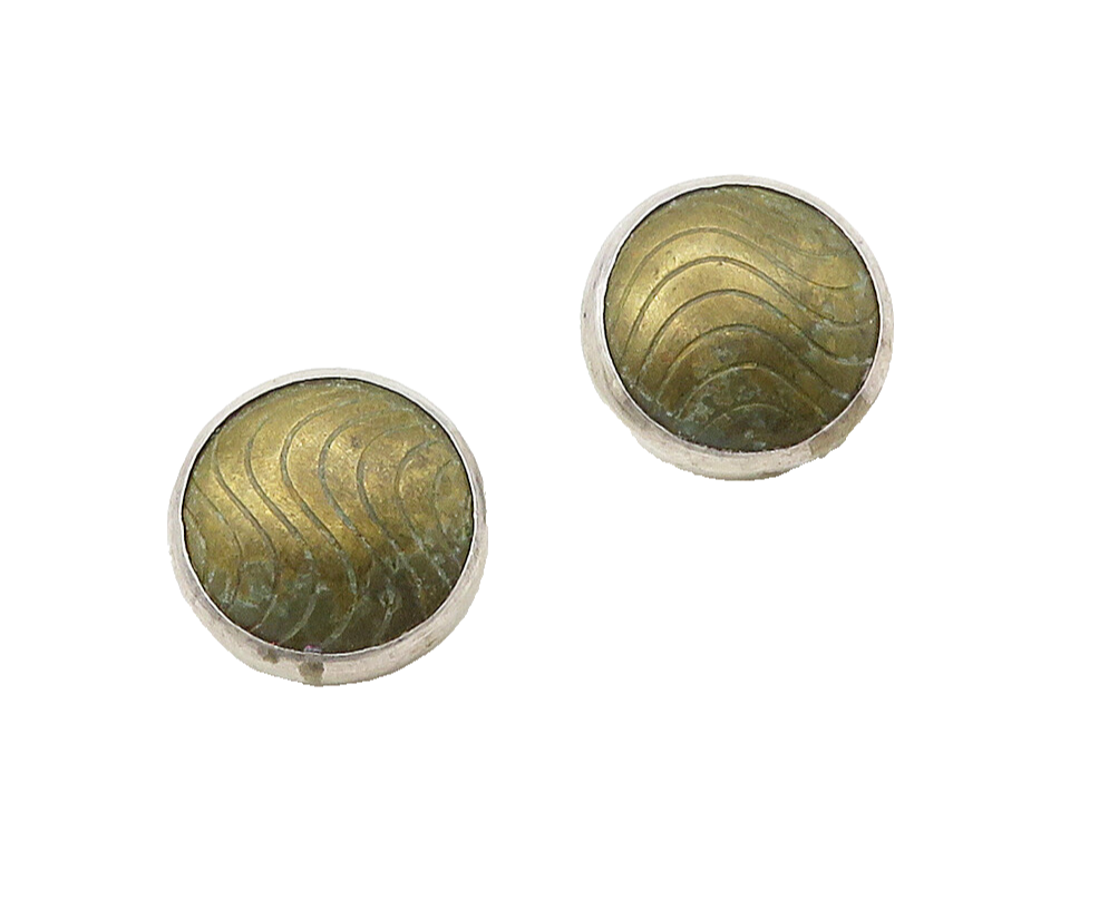 ISRAEL 925 Silver  Vintage Two Tone Non Pierce Button Drop Earrings  EG8134