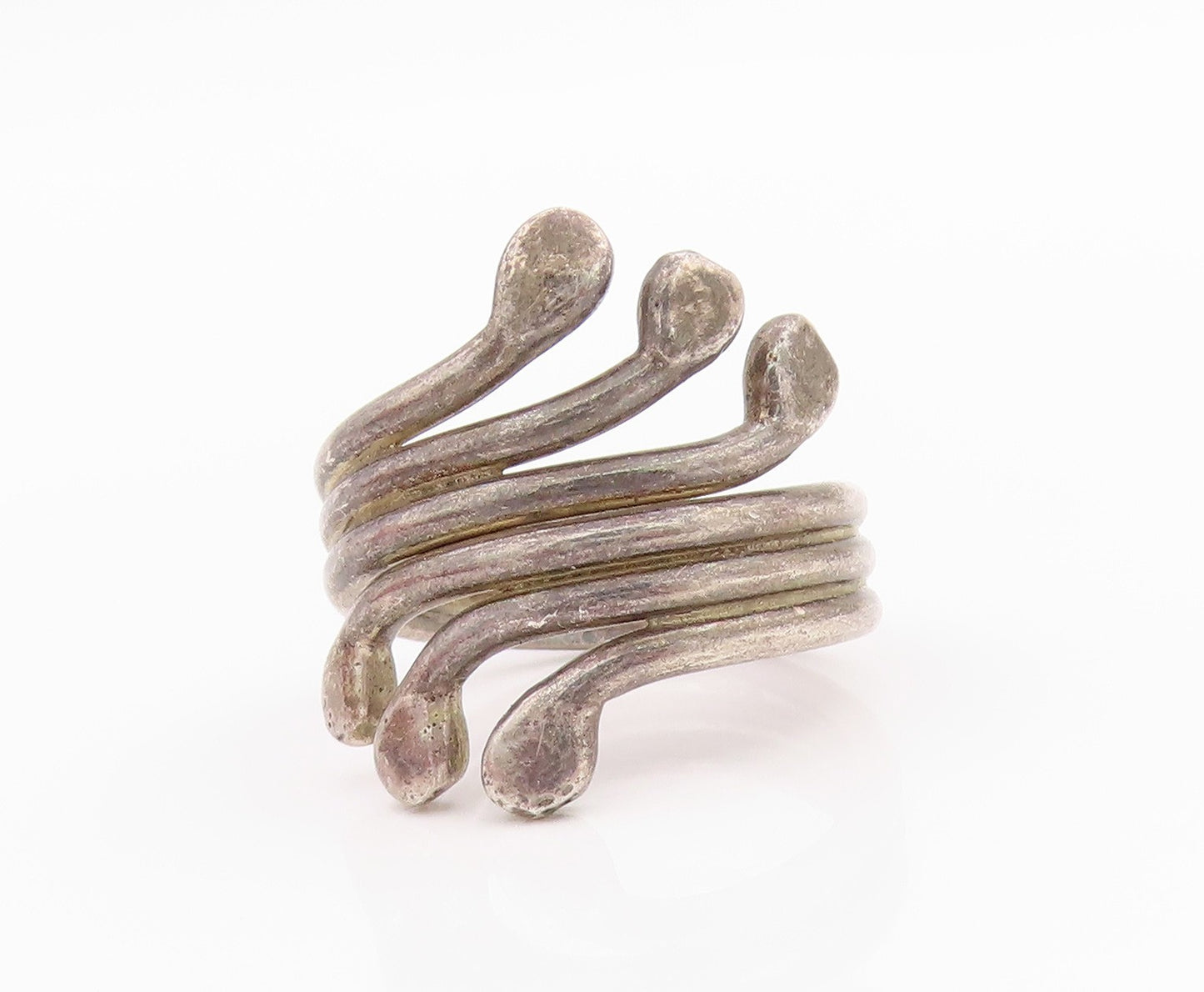 925 Sterling Silver Vintage Ring Dark Tone Wired Swirls  Sz 7.5  RG33205