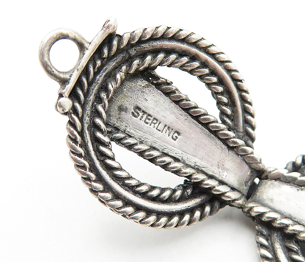 925 Sterling Silver  Vintage Dark Tone Round Twist Link Chain Bracelet  BT1851