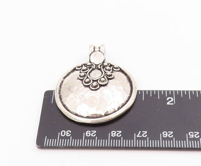 925 Sterling Silver Vintage Pendant Hammered Beaded Scrollwork Medal  PT25768