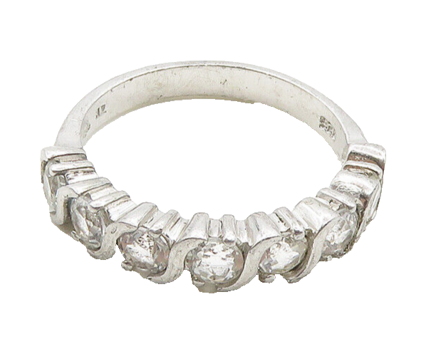 925 Sterling Silver   Vintage Prong Set Topaz Swirl Band Ring Sz 8  RG19407