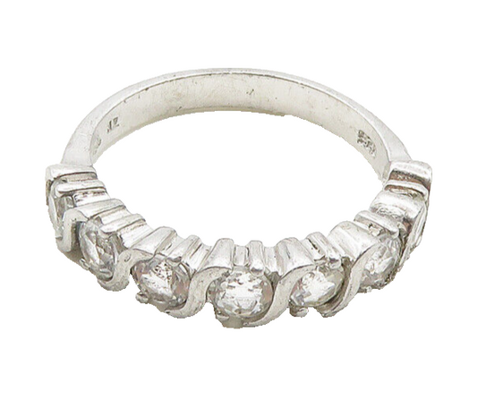 925 Sterling Silver   Vintage Prong Set Topaz Swirl Band Ring Sz 8  RG19407