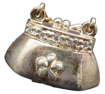 925 Sterling Silver Vintage Cubic Zirconia Floral Purse Pendant (OPENS)  PT20701