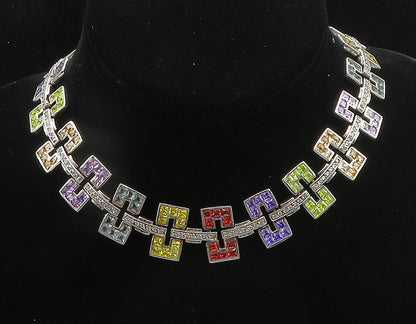 925 Silver  Topaz Garnet Peridot & Amethyst Shiny Chain Necklace  NE3173