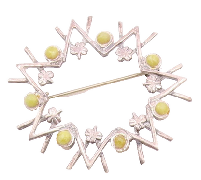 925 Sterling Silver  Vintage Petite Yellow Stone Floral Brooch Pin  BP6498