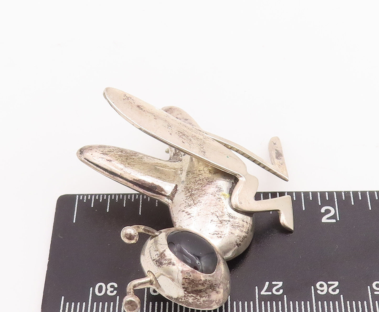 925 Sterling Silver Vintage Brooch Pin MEXICO Onyx Eyed Grass Hopper  BP11010