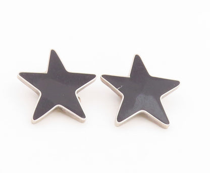 925 Sterling Silver Vintage Earrings MEXICO Onyx Inlay Modernist Star  EG14091