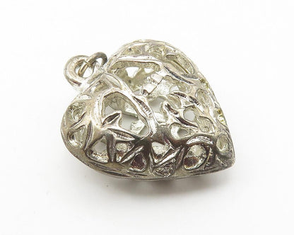925 Sterling Silver  Vintage Open Cutout Design Love Heart Pendant  PT8265