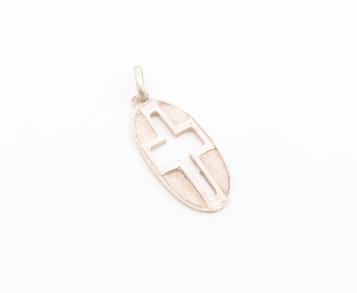 925 Sterling Silver Vintage Pendant Minimalist Cutout Religious Cross  PT26584