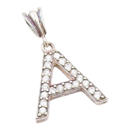 925 Sterling Silver  Vintage Cubic Zirconia Letter A Drop Pendant  PT6465