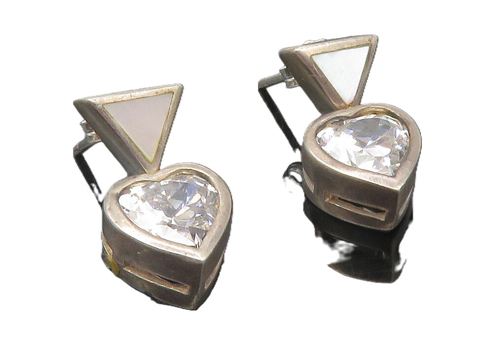 925 Sterling Silver  Vintage Cubic Zirconia Love Heart Drop Earrings  EG6158