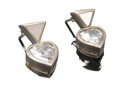 925 Sterling Silver  Vintage Cubic Zirconia Love Heart Drop Earrings  EG6158