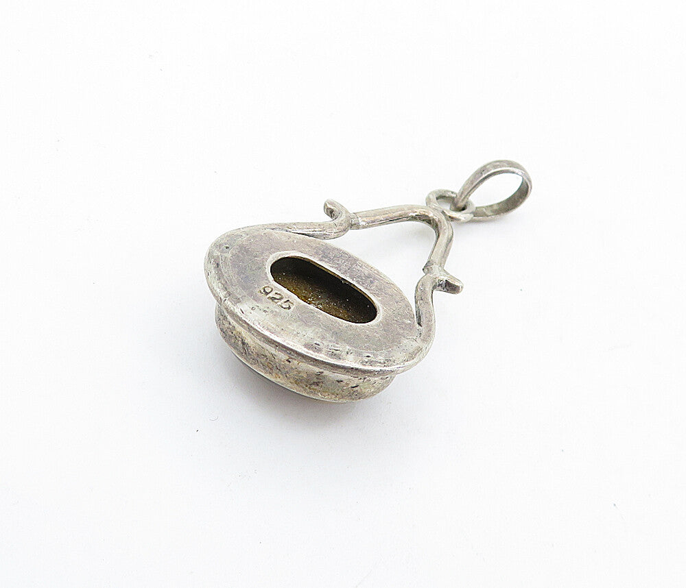 925 Sterling Silver Vintage Cabochon Cut Tiger's Eye Oval Pendant PT4600