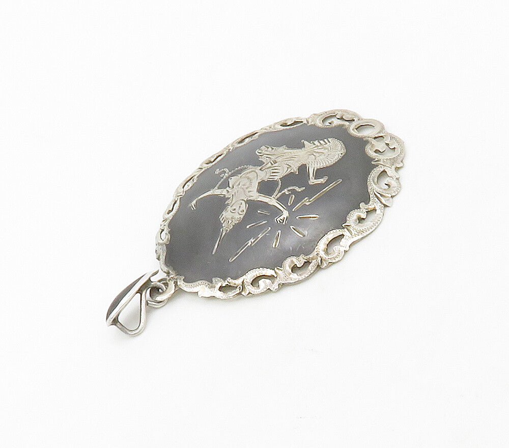 SIAM 925 Sterling Silver  Vintage Niello Enamel Dancer Swirl Pendant  PT13302