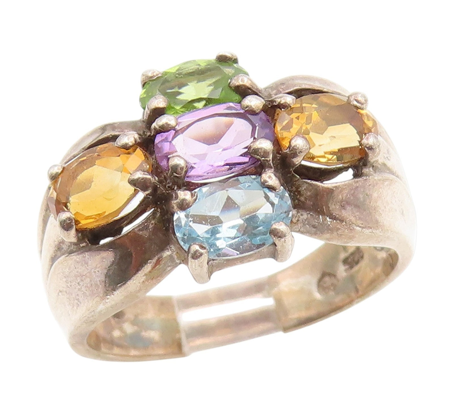 925 Sterling Silver Vintage Ring Multi Gemstone Cluster Band  Sz 8  RG34989