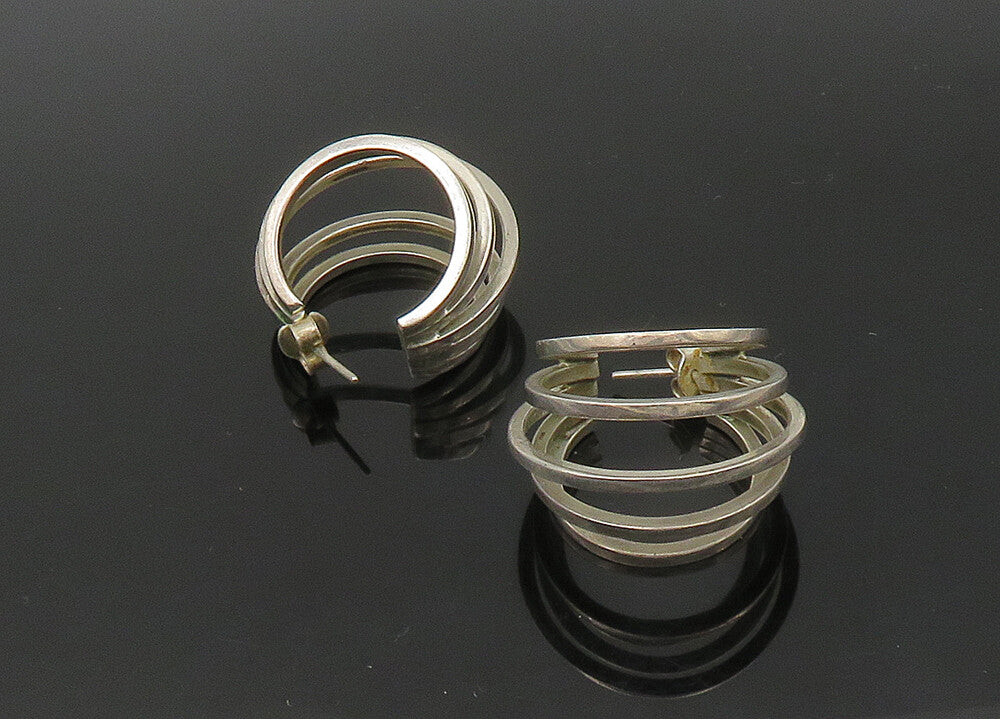 925 Sterling Silver  Vintage Shiny Graduated Split Hoop Earrings  EG11117