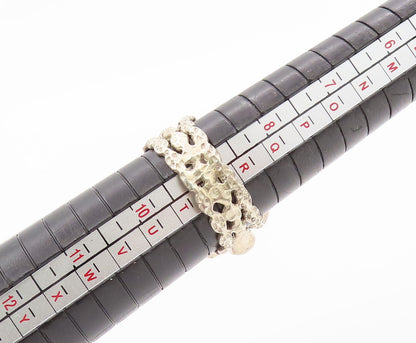 925 Sterling Silver Vintage Ring Hammered Rope Band Oval Amethysts Sz 9  RG27616