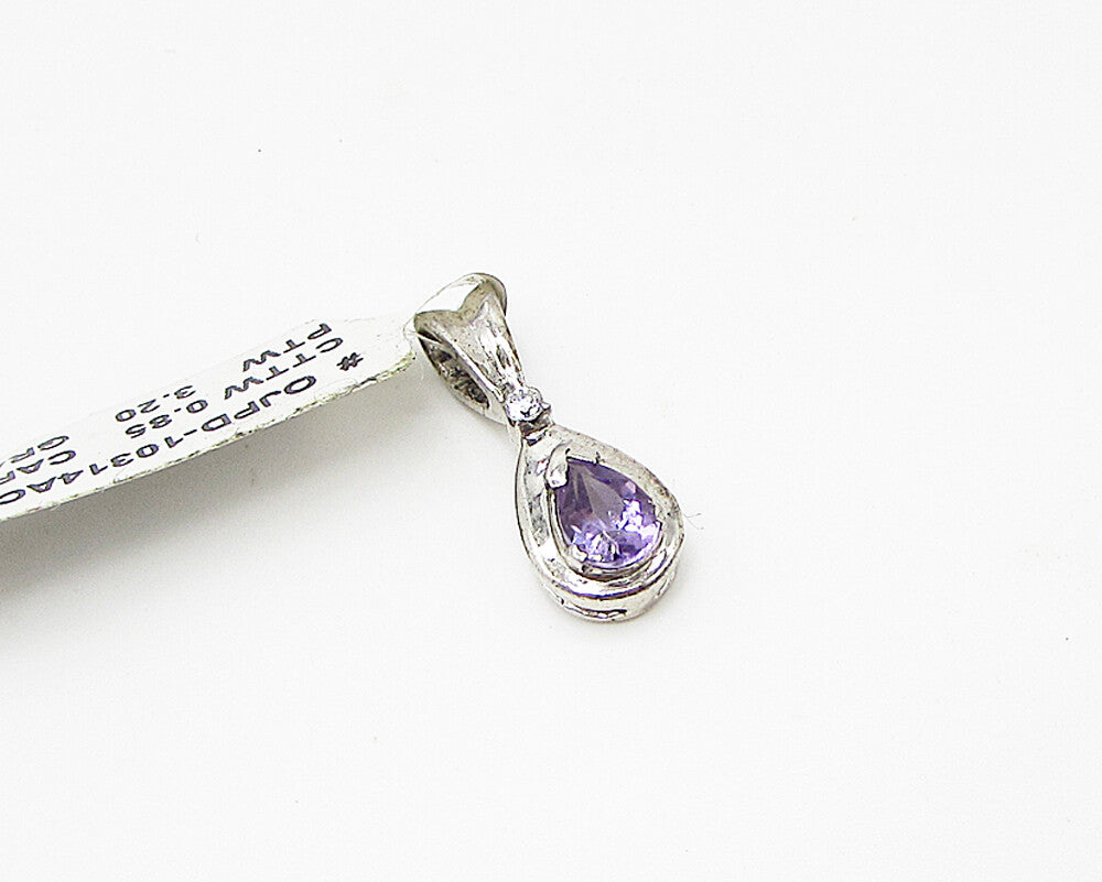 925 Sterling Silver  Amethyst & Cubic Zirconia Tear Drop Pendant  PT1997