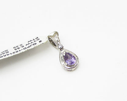 925 Sterling Silver  Amethyst & Cubic Zirconia Tear Drop Pendant  PT1997
