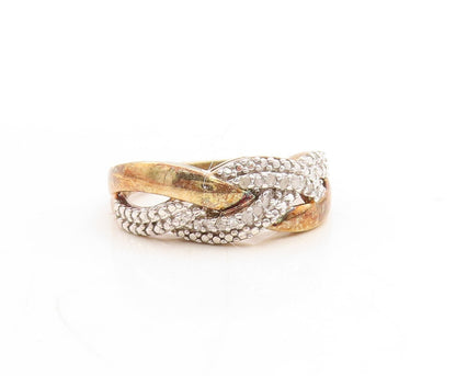 925 Sterling Silver Vintage Ring Gold Plated Designer Cut Diamonds Sz 7  RG31166