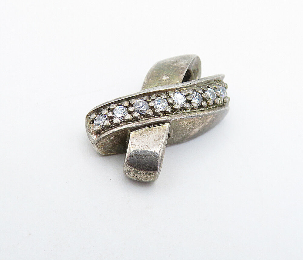 925 Sterling Silver  Vintage Topaz Dark Tone Crossed Ribbon Pendant  PT5005