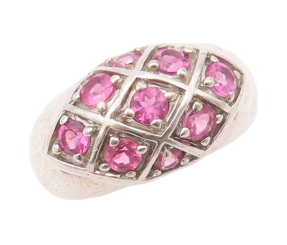 925 Sterling Silver Vintage Ring Pink Round CZ Box Carved Inlay  Sz 6  RG32025