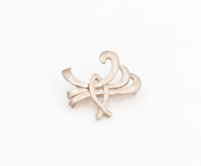 925 Sterling Silver Vintage Brooch Pin Modernist Sculptural Ribbon Loop  BP12159