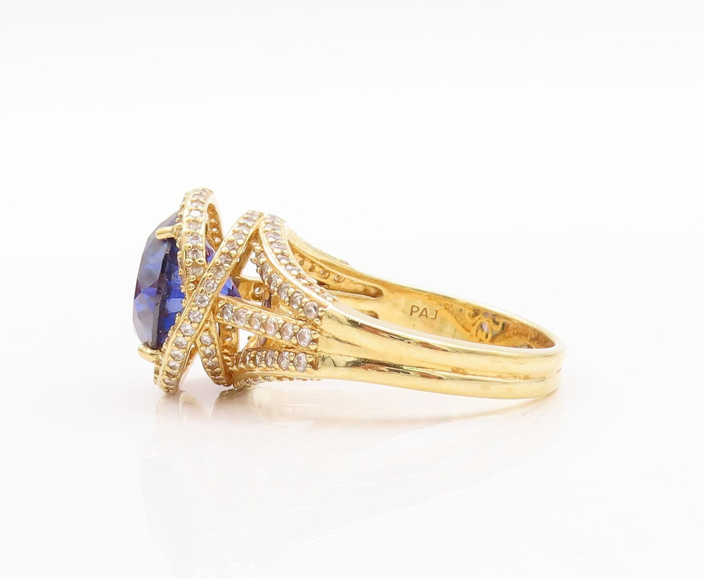 925 Sterling Silver Vintage Ring Gold Plated Two Tone Sapphire  Sz 11.5  RG28829