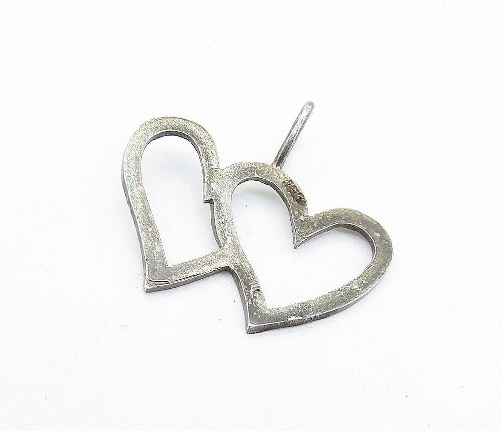 925 Sterling Silver Vintage Dark Tone Open Double Love Heart Pendant PT5266