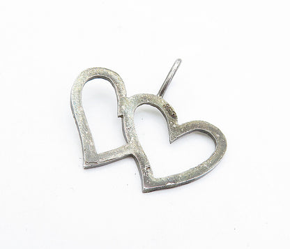 925 Sterling Silver Vintage Dark Tone Open Double Love Heart Pendant PT5266