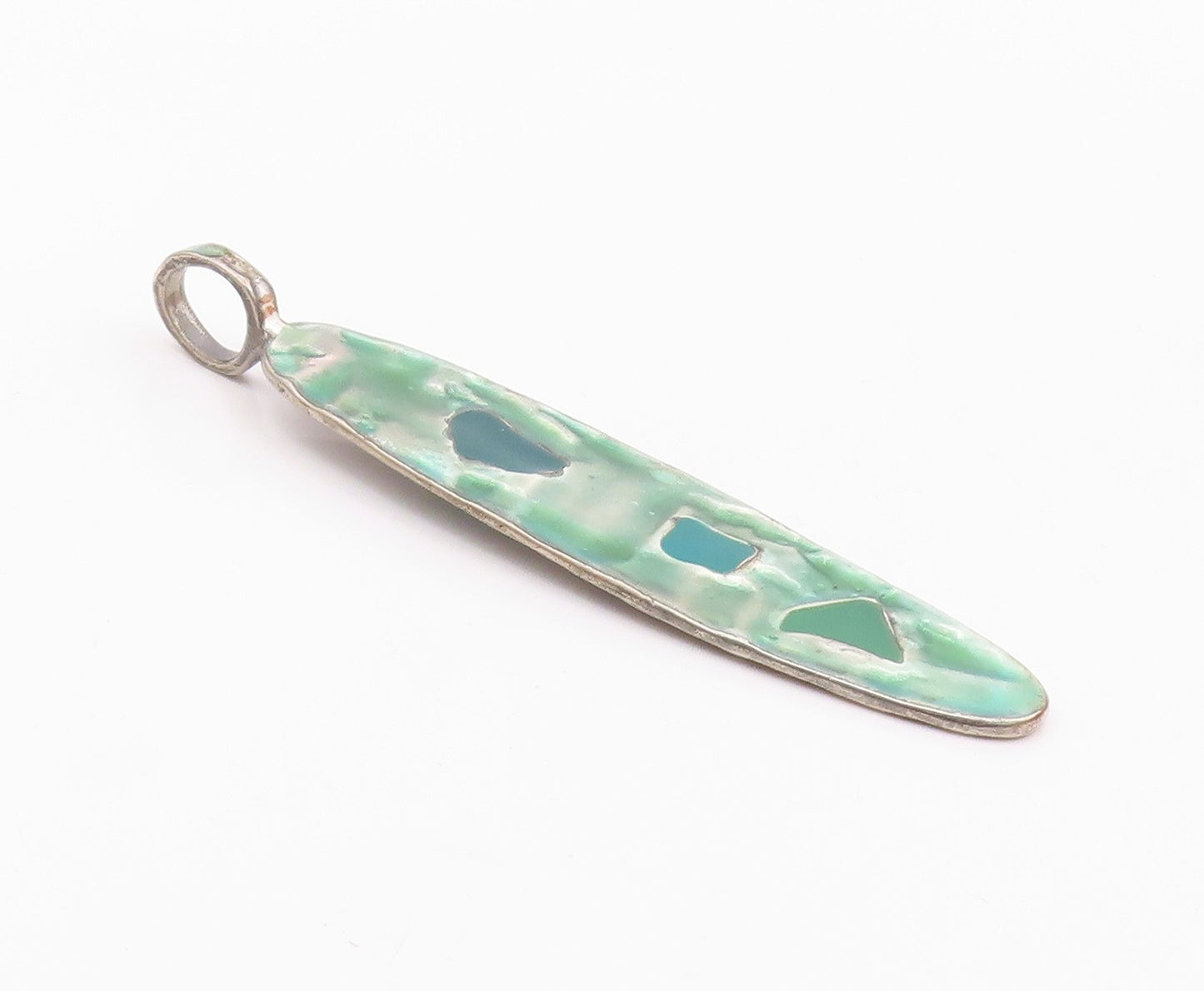 925 Sterling Silver  Vintage Multi Stone Aventurine Linear Pendant  PT21035