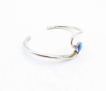 MEXICO 925 Sterling Silver  Vintage Blue Cat's Eye Topaz Cuff Bracelet  BT2751