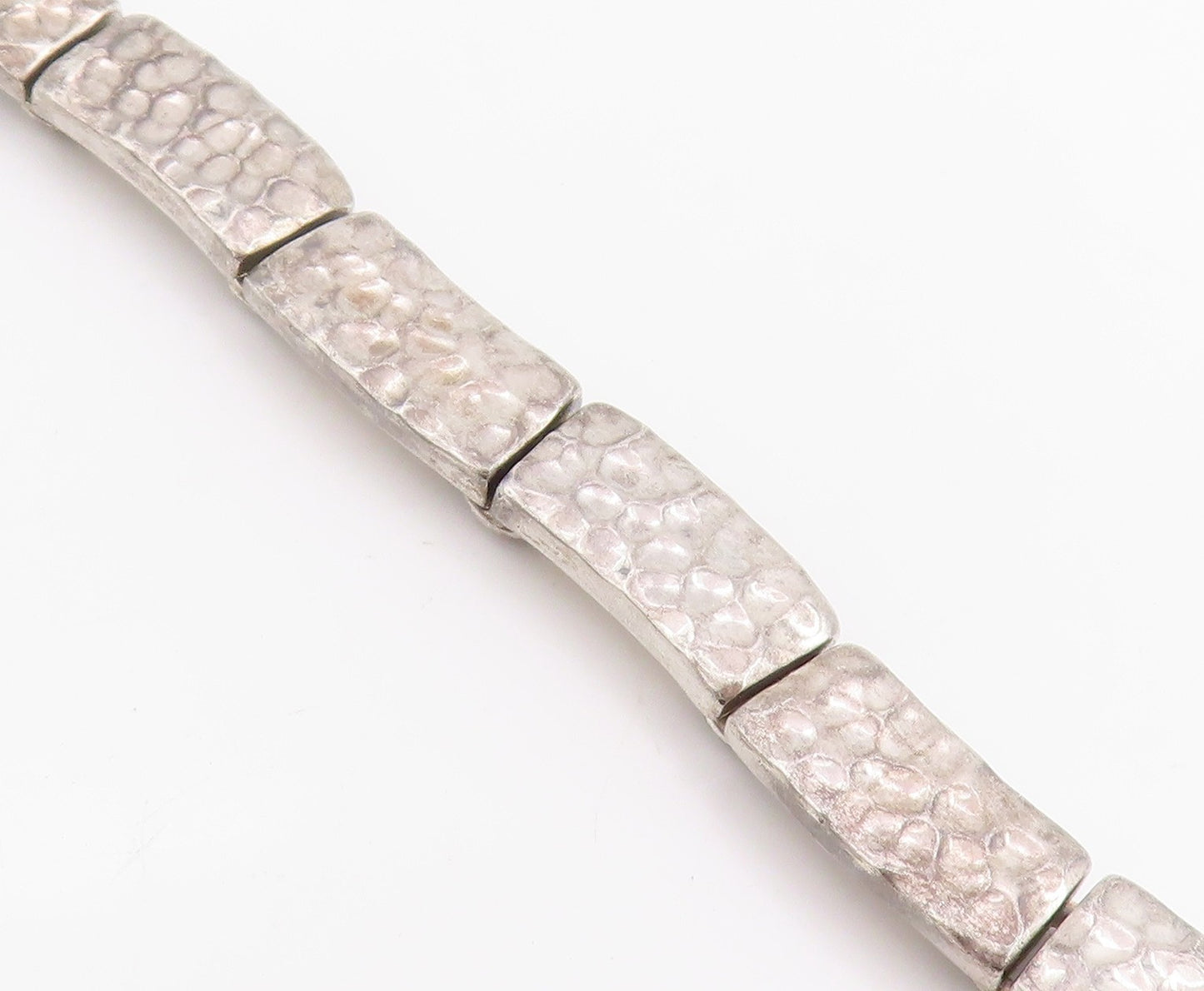 925 Sterling Silver Vintage Bracelet MEXICO Hammered Segment Link Chain  BT11414
