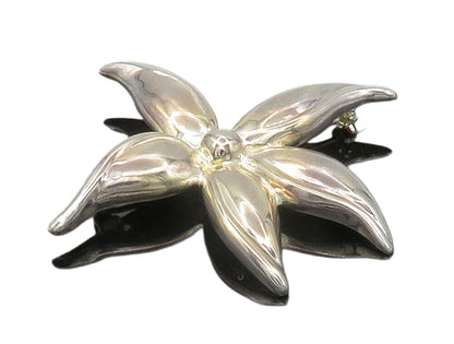 925 Sterling Silver  Vintage Shiny Single Flower Motif Brooch Pin  BP4530