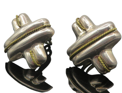 MEXICO 925 Silver  Vintage Two Tone Rope Twist Non Pierce Earrings  EG6030
