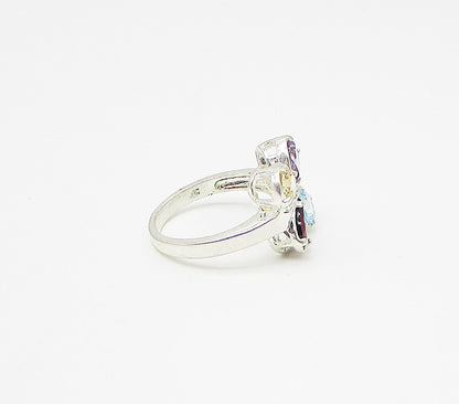 925 Sterling Silver Multi Colored Gemstones Butterfly Band Ring Sz 7 RG3521