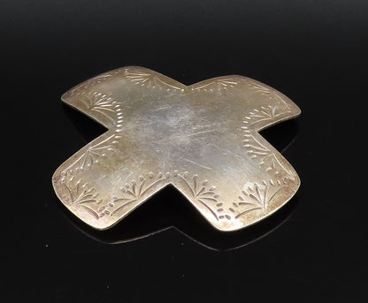 MEXICO 925 Sterling Silver Vintage Etched Religious Cross Dome Pendant PT21830