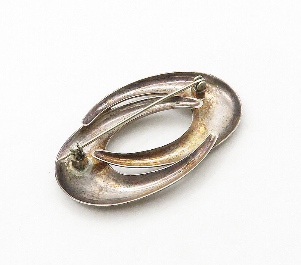 925 Sterling Silver  Vintage Smooth Dark Tone Orbit Design Brooch Pin  BP6274