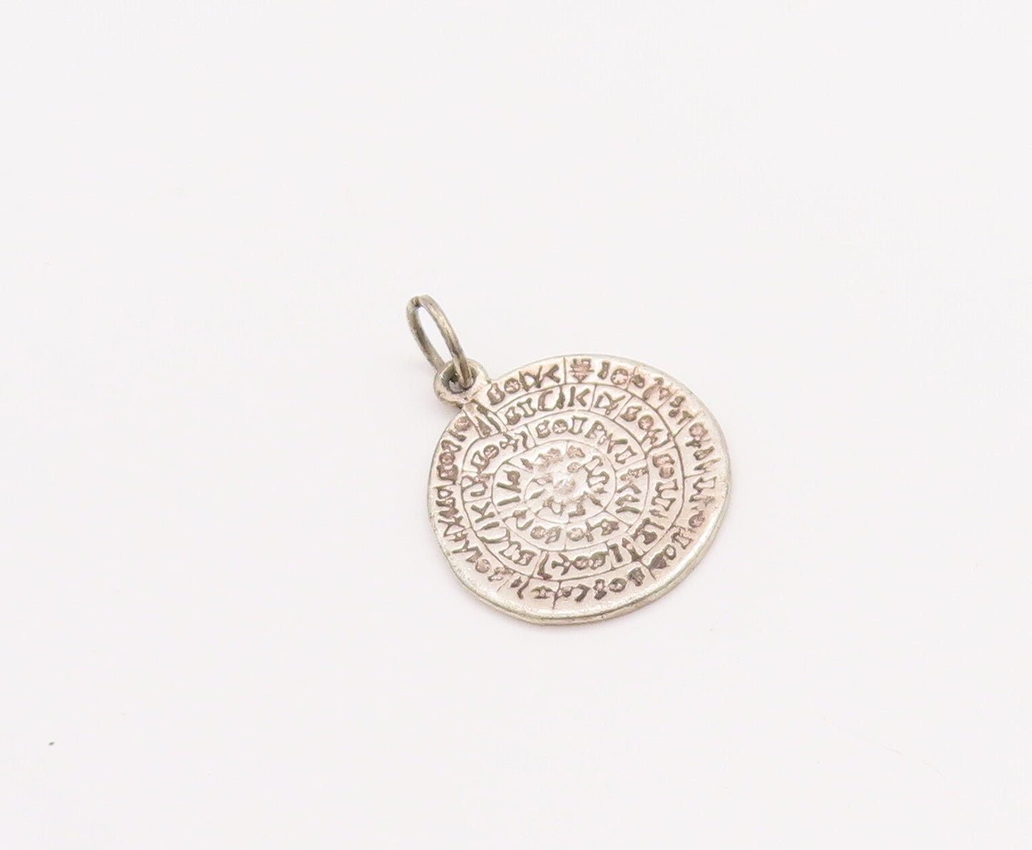 925 Sterling Silver Vintage Pendant Solid Etched Greek Letters Coin  PT23216