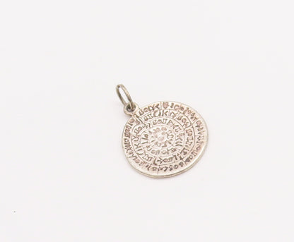 925 Sterling Silver Vintage Pendant Solid Etched Greek Letters Coin  PT23216