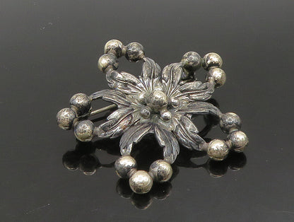 NE FROM DENMARK 925 Silver  Vintage Open Floral Leaves Bead Brooch Pin  BP9444