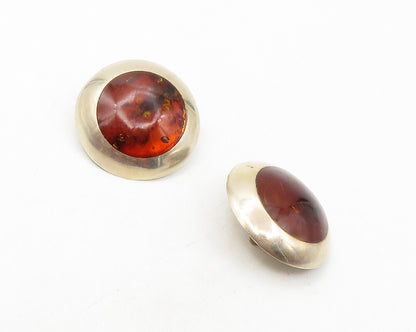 925 Sterling Silver  Vintage Amber Non Pierce Button Drop Earrings  EG6421